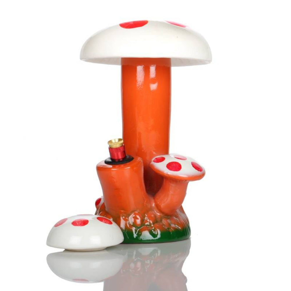 Agung - 23cm Stealth Mushie Ceramic Bong - White/Red pipe