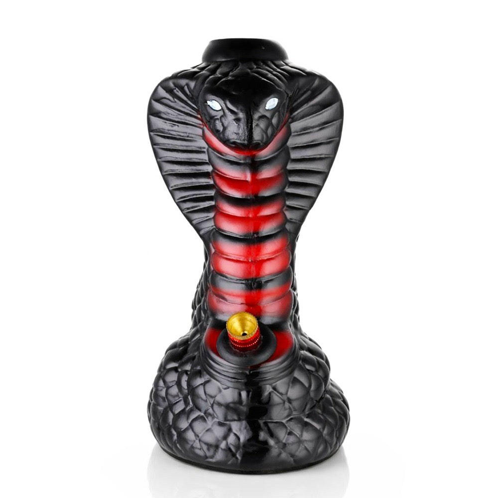 Agung Cobra Snake Bong Black Front - Ceramic Bong Metal COne PIece and Downstem