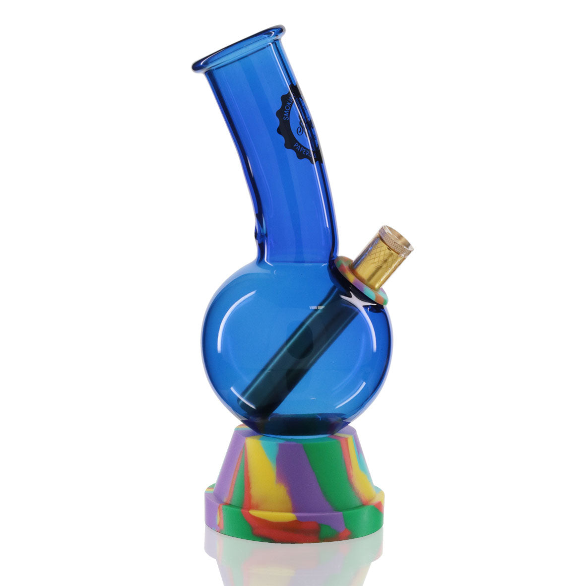 Medium Bent Bubble 22cm Glass Bong - Blue Shotties Logo right