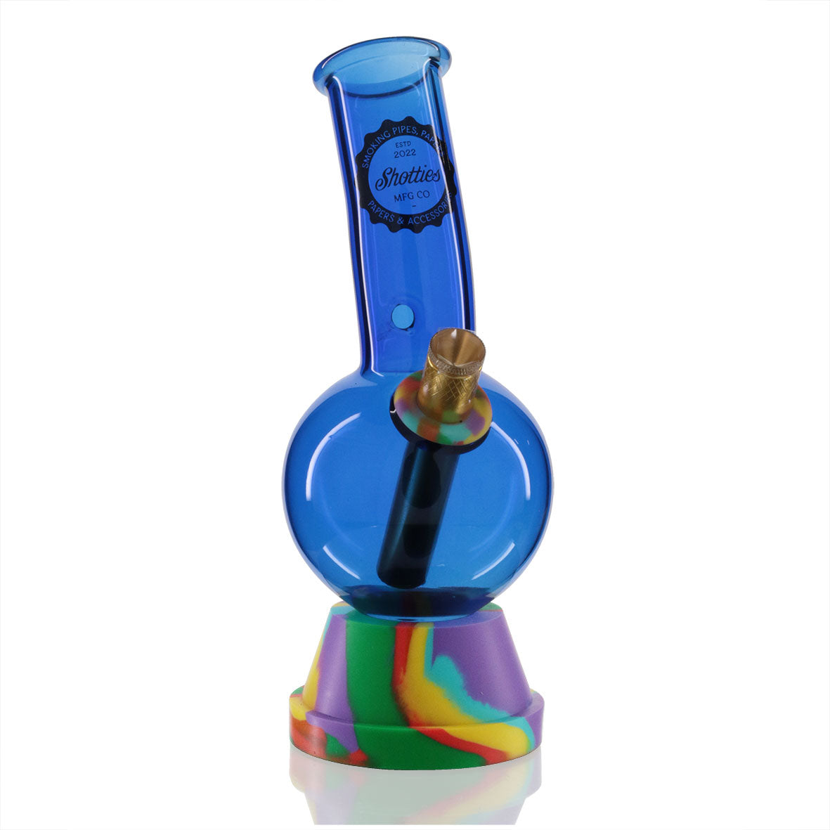 Medium Bent Bubble 22cm Glass Bong - Blue Shotties Logo front