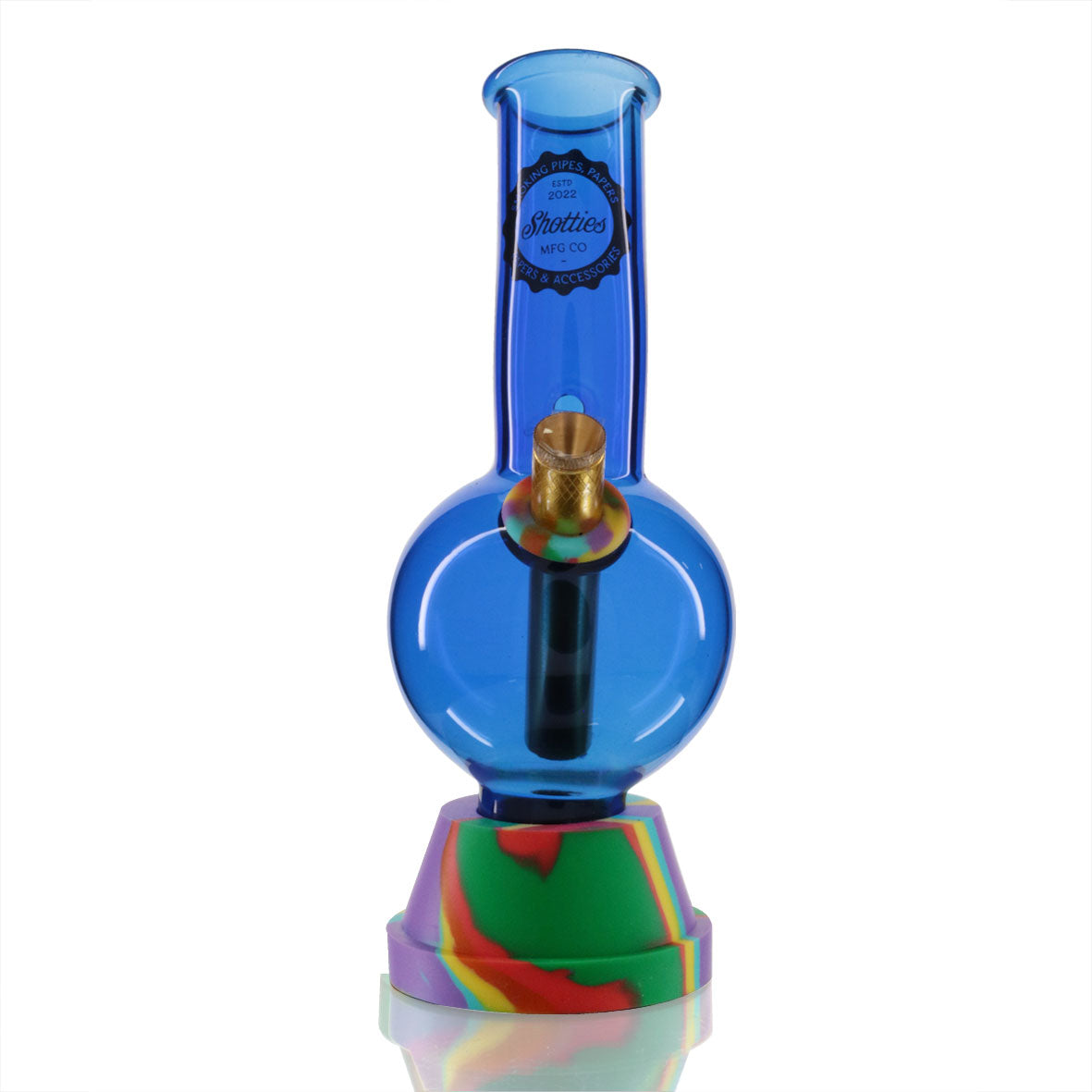 Medium Bent Bubble 22cm Glass Bong - Blue Shotties Logo front