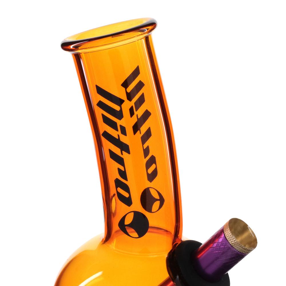 Medium Bent Bubble 22cm Glass Bong - Yellow Nitro Logo stem artwork