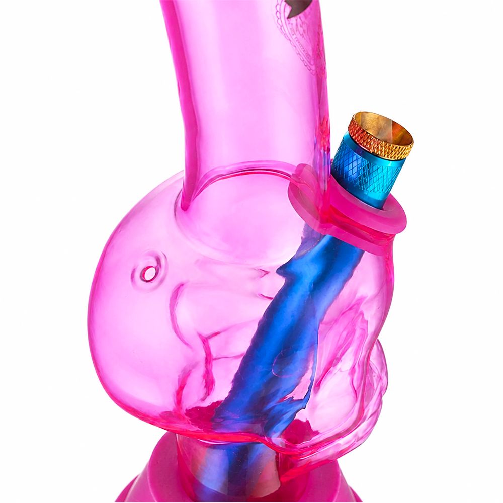 Bong Warehouse Pink 3D skull glass bong 27cm bowl and stem detail close-up view
