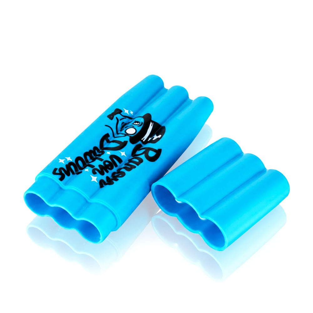 Blue 3-in-1 Doob Tube open angle view showing triple tube compartments - Bong Warehouse