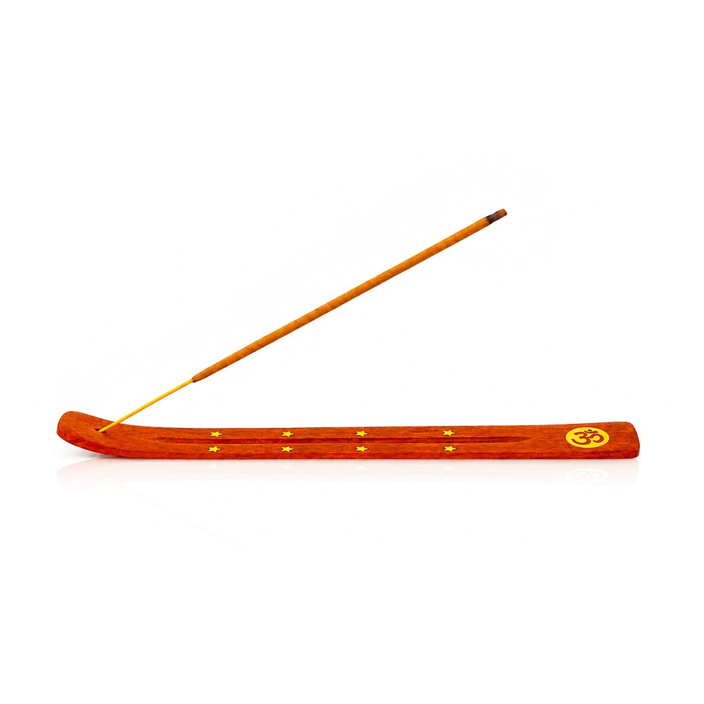 BW Brass Om and Stars Wooden Incense Stick Holder Side View