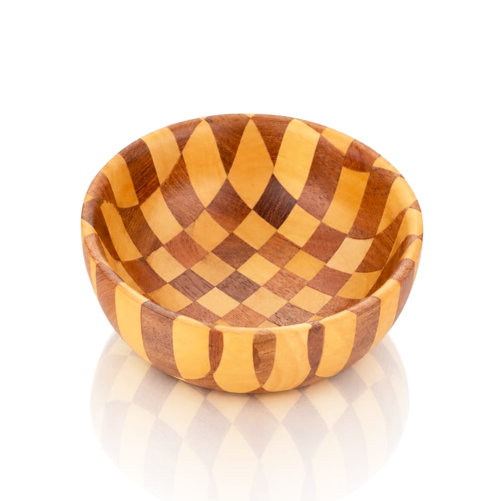 BW Checkered Wooden Chop Bowl Angle View
