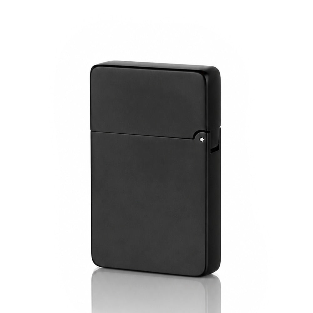 Black classic brushed metal flip-top petrol lighter, angled view | Bong Warehouse