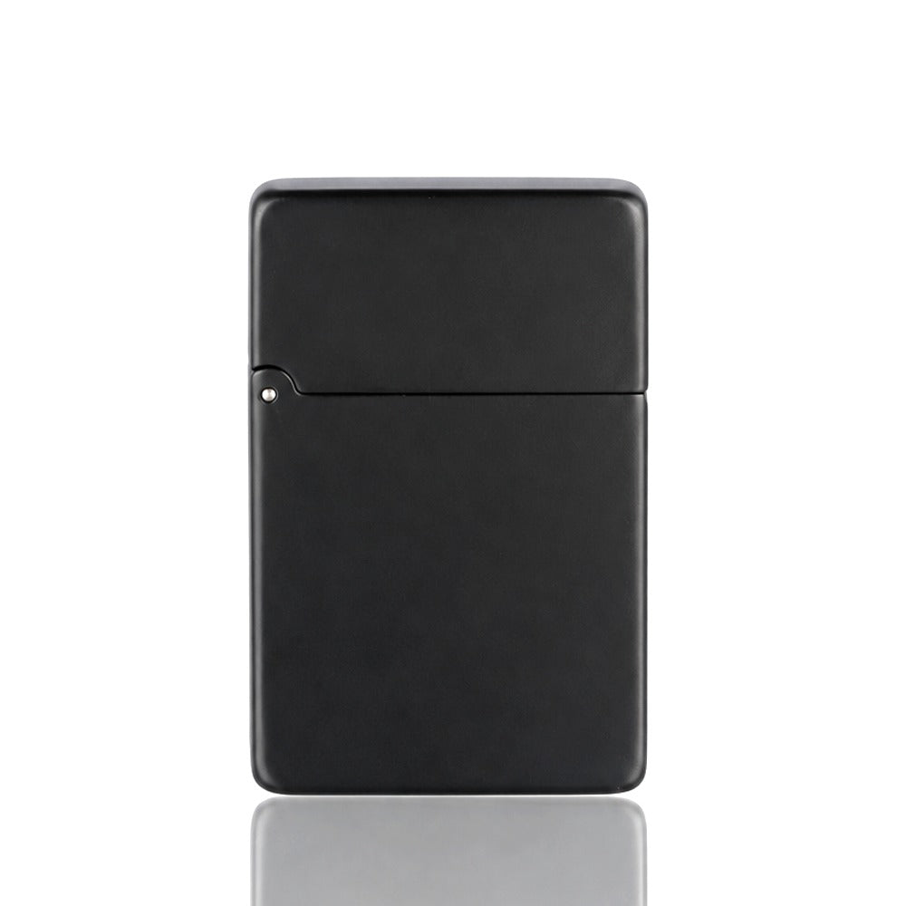 Black classic brushed flip-top petrol lighter, front view | Bong Warehouse