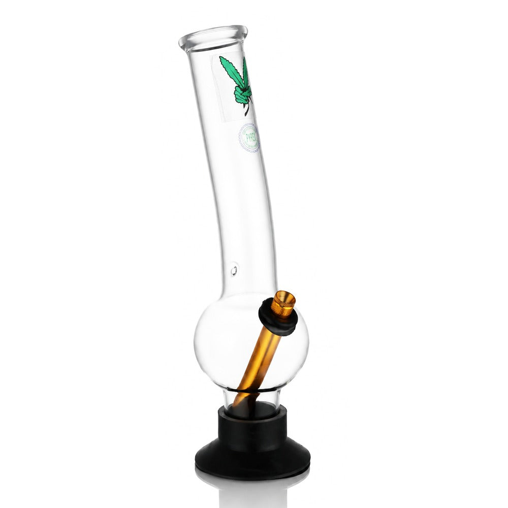 BW Clear Bubble Glass Bong Gold Downstem Leaf Decal Side Angle View 03