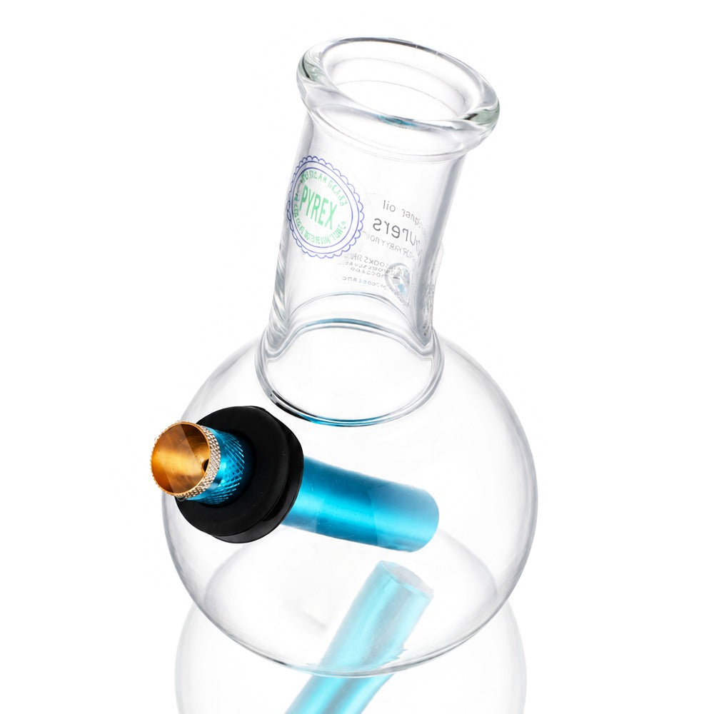 BW Clear Cork Top Bubble Glass Bong Blue Downstem Leaf Decal Bowl Detail