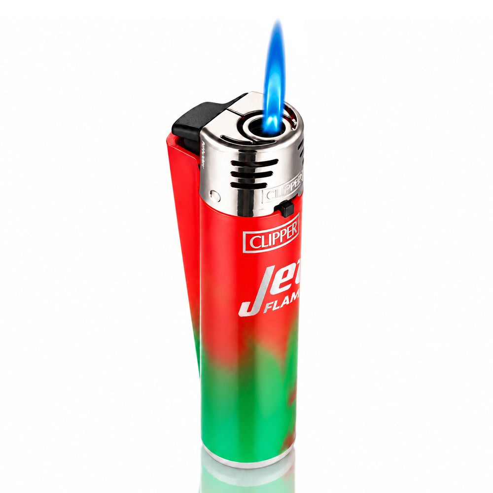 BW Clipper Jet Flame Lighter Large Red Green Gradient Front View With Flame