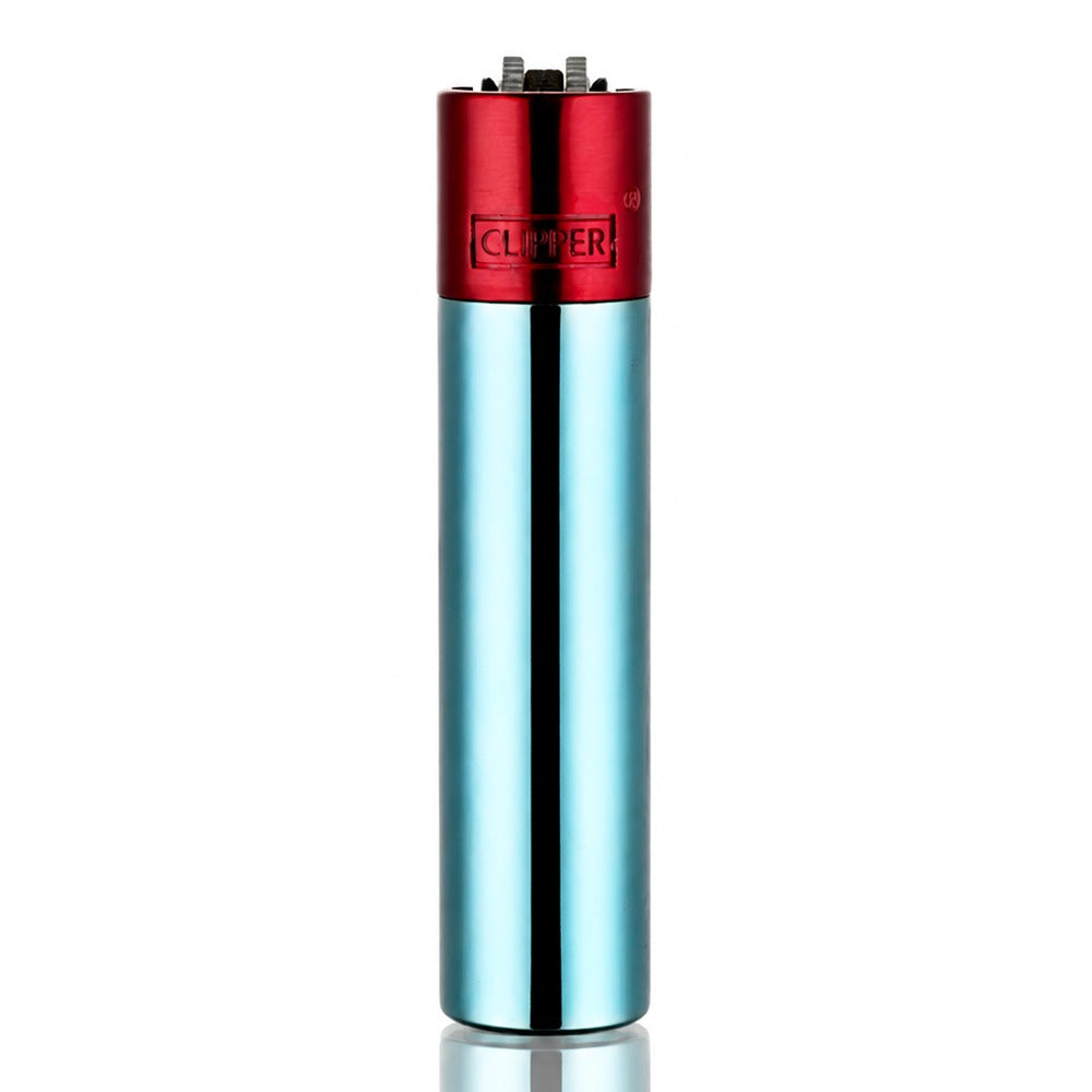 Clipper Large Metal Refillable Lighter - Blue/Red - Front View - Bong Warehouse