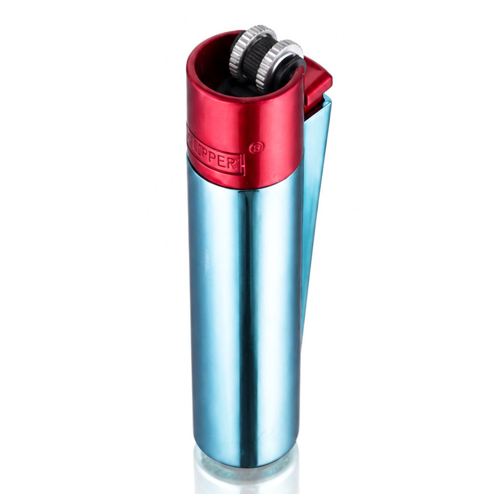 Clipper Large Metal Refillable Lighter - Blue/Red - With Case - Bong Warehouse