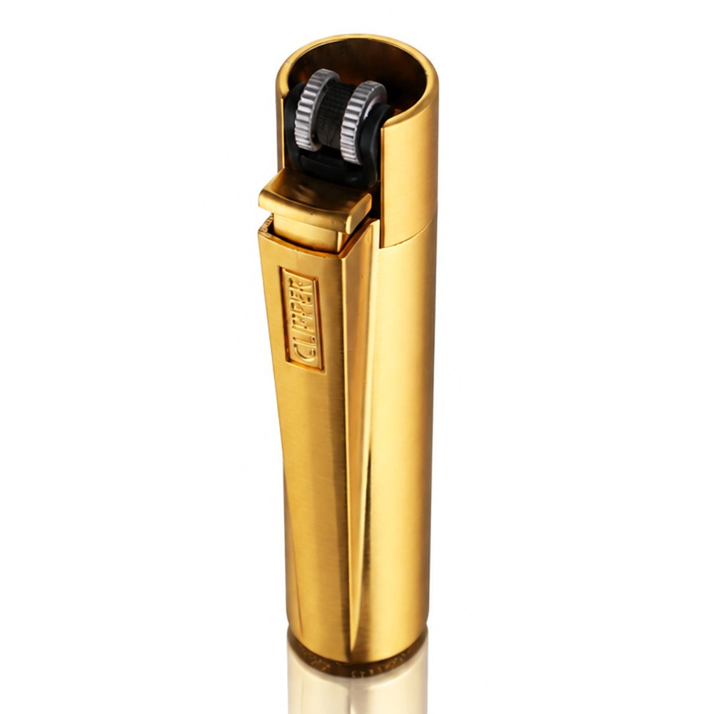 Clipper Large Metal Refillable Lighter - Gold - Angle View - Bong Warehouse