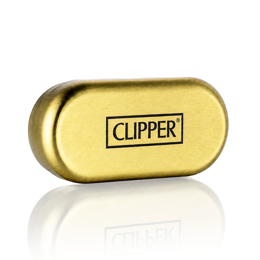 Clipper Large Metal Refillable Lighter - Gold - Case Detail - Bong Warehouse