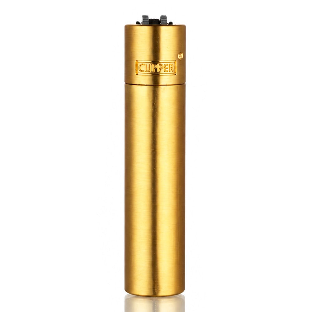 Clipper Large Metal Refillable Lighter - Gold - Front View - Bong Warehouse