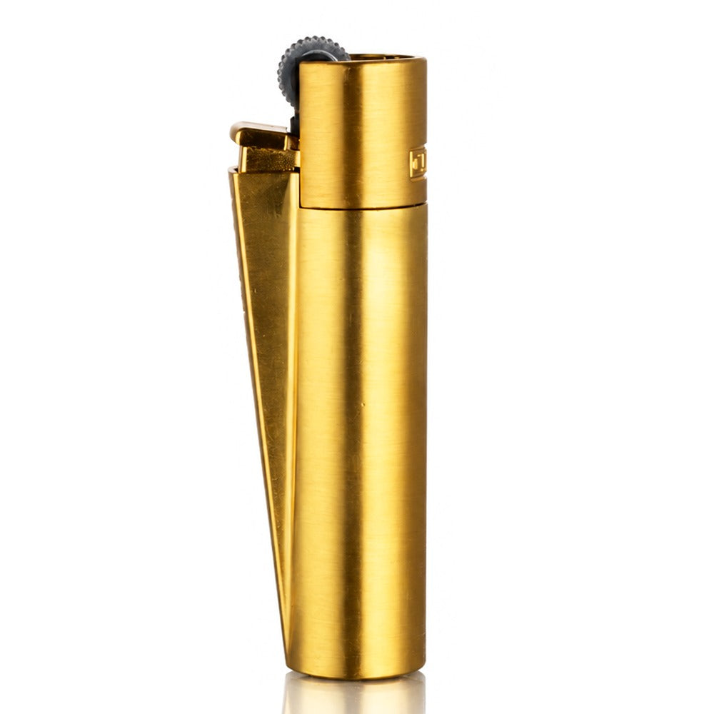 Clipper Large Metal Refillable Lighter - Gold - Side Angle View 2 - Bong Warehouse