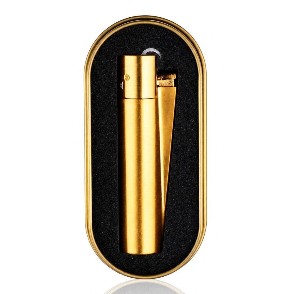 Clipper Large Metal Refillable Lighter - Gold - With Case - Bong Warehouse