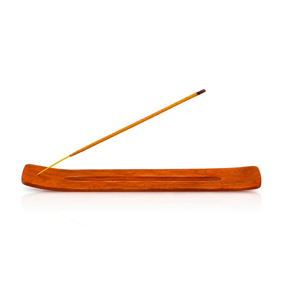 Dark wood incense stick holder 10 inch, side profile showing the angled rest | Bong Warehouse