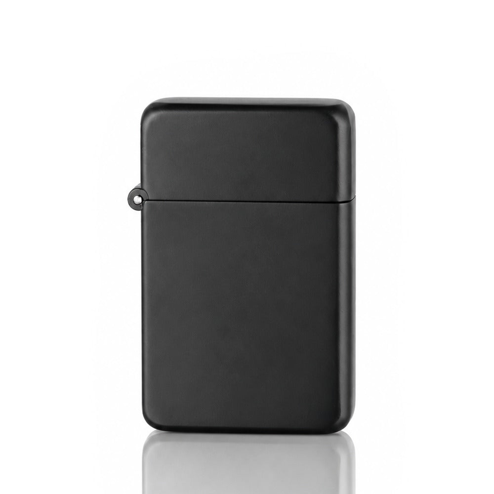 Matte black slim metal flip-top jet lighter, back view | Bong Warehouse