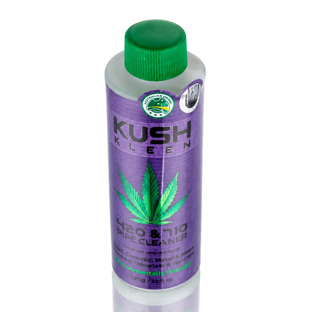 Kush Kleen 325g Purple pipe cleaner angled view – odourless, tasteless, glass and metal safe bong cleaner