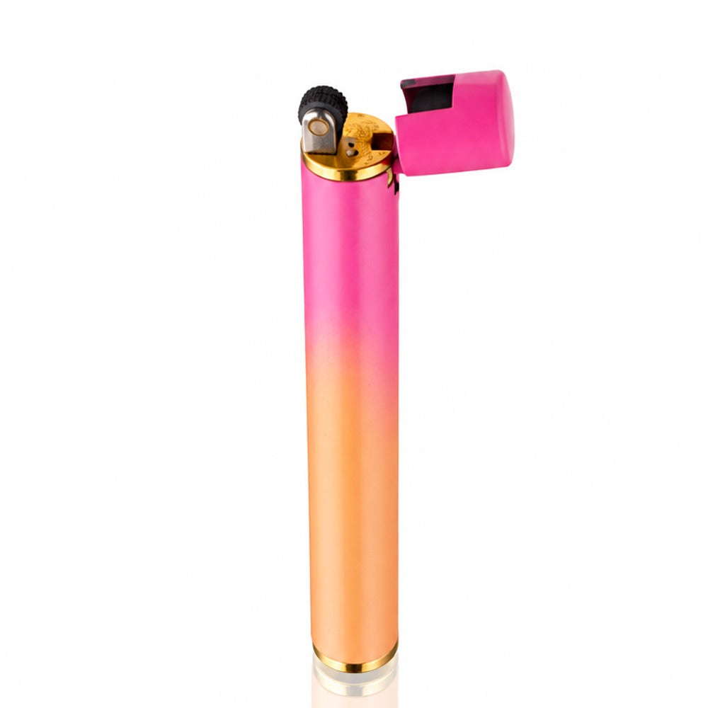 Pink and peach mini metal flint wheel lighter with the cap flipped open | Bong Warehouse