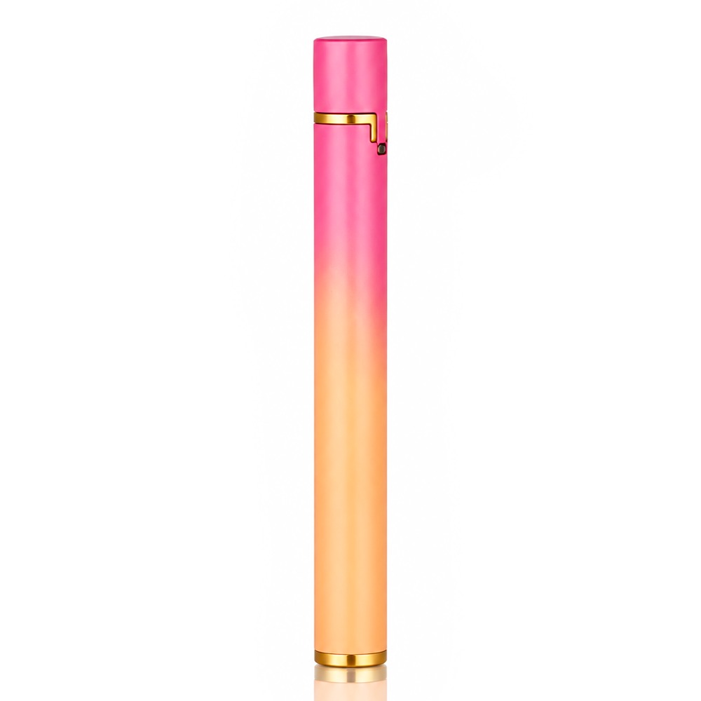 Pink and peach ombré mini metal flint wheel lighter with cap closed, front view | Bong Warehouse