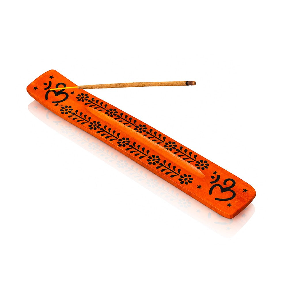 BW Orange Om Wooden Incense Stick Holder Angle View