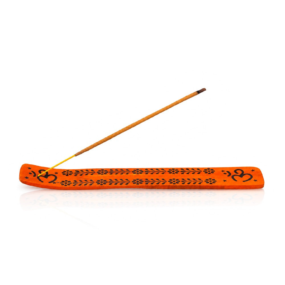 BW Orange Om Wooden Incense Stick Holder Side View