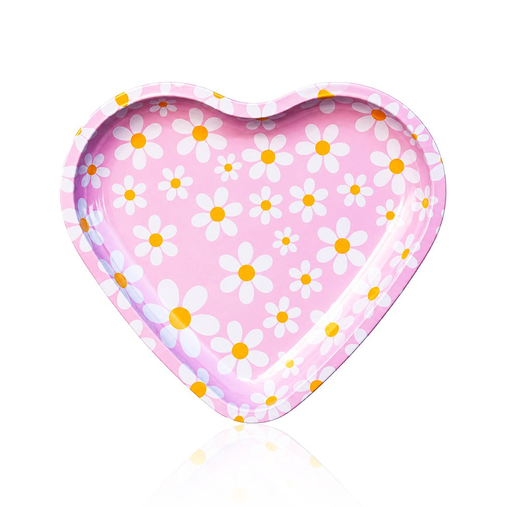 BW Pink Daisy Heart Rolling Tray Front View