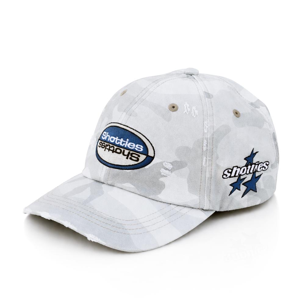 BW - Camo Shotties Hat White featuring Shotties Logo on a white studio background