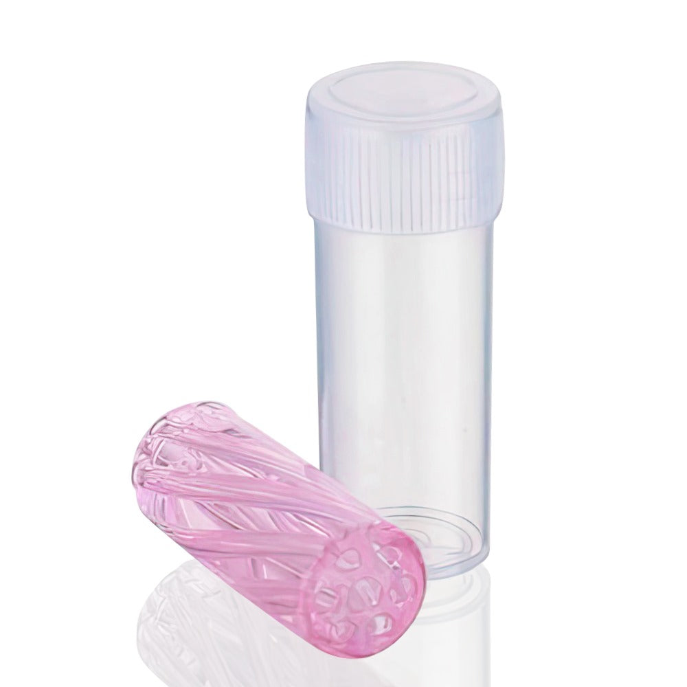 Bong Warehouse - 6 Hole Glass Tips Flat - Pink next to plastic package