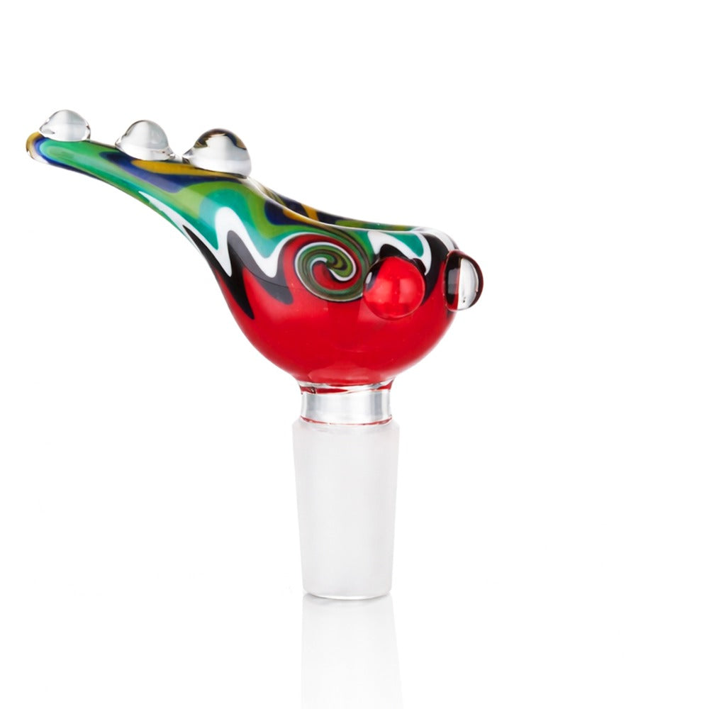 Close-up view of BW Arc Glass Cone Piece 14mm Male Bowl on white background, clean studio product shot highlighting glass finish