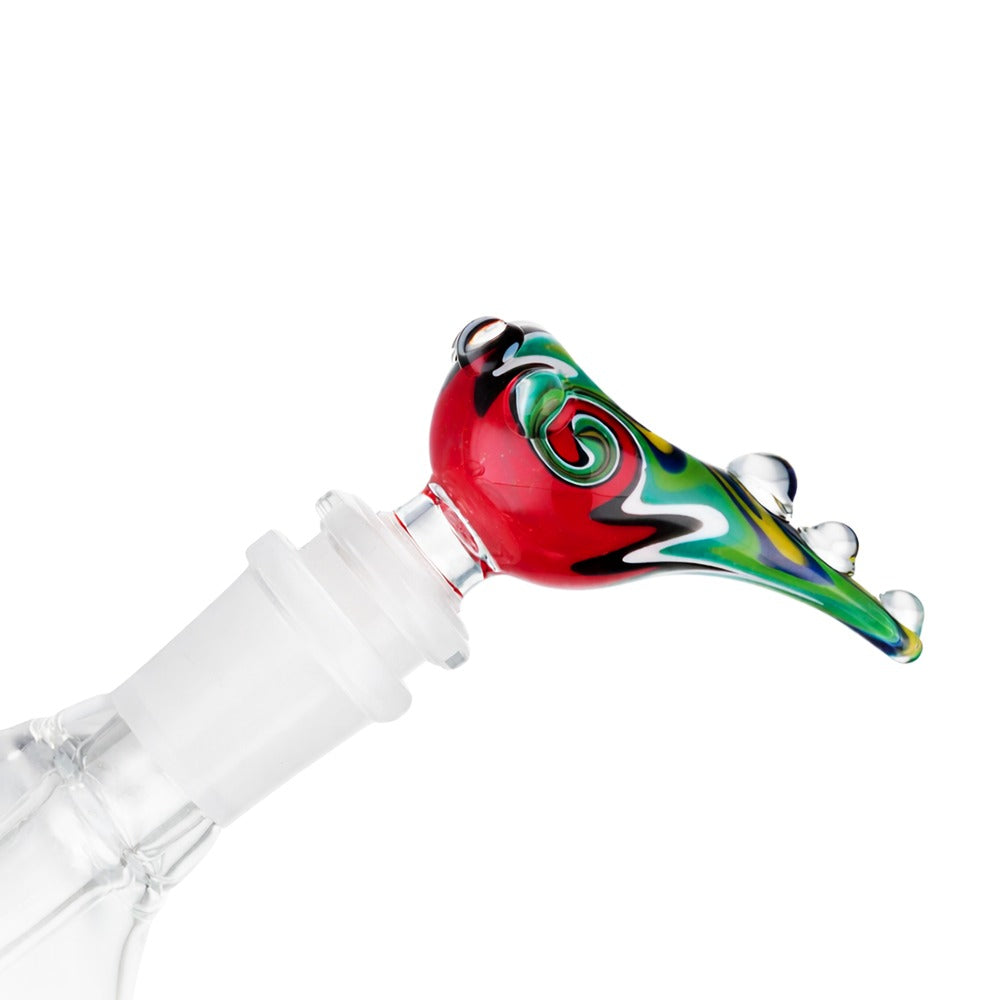 Angled view of BW Arc Glass Cone Piece 14mm Male Bowl on white background, showcasing premium craftsmanship and form
