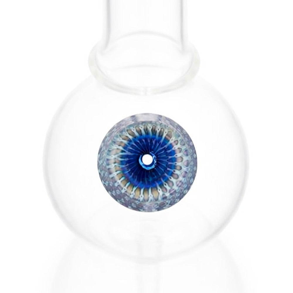 Top view of BW Azure Glass Cone Piece 14mm Male Bowl in Blue and Black on white background, highlighting bowl opening detail
