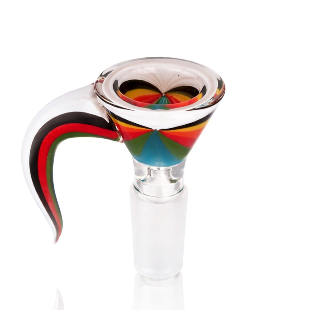 Side right view of BW Barb Glass Cone Piece 14mm Male Bowl on white background, clean studio product shot highlighting glass finish
