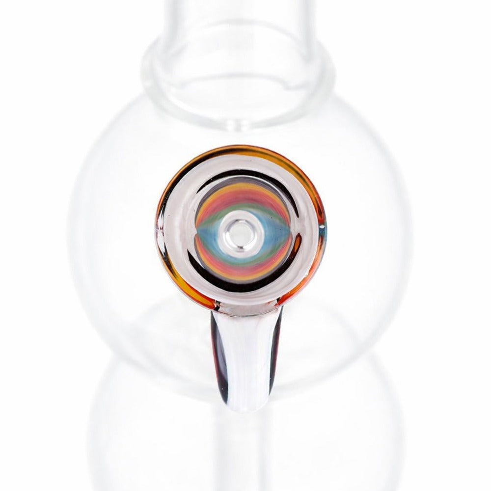 Top view of BW Barb Glass Cone Piece 14mm Male Bowl on white background, highlighting bowl opening and precision detail