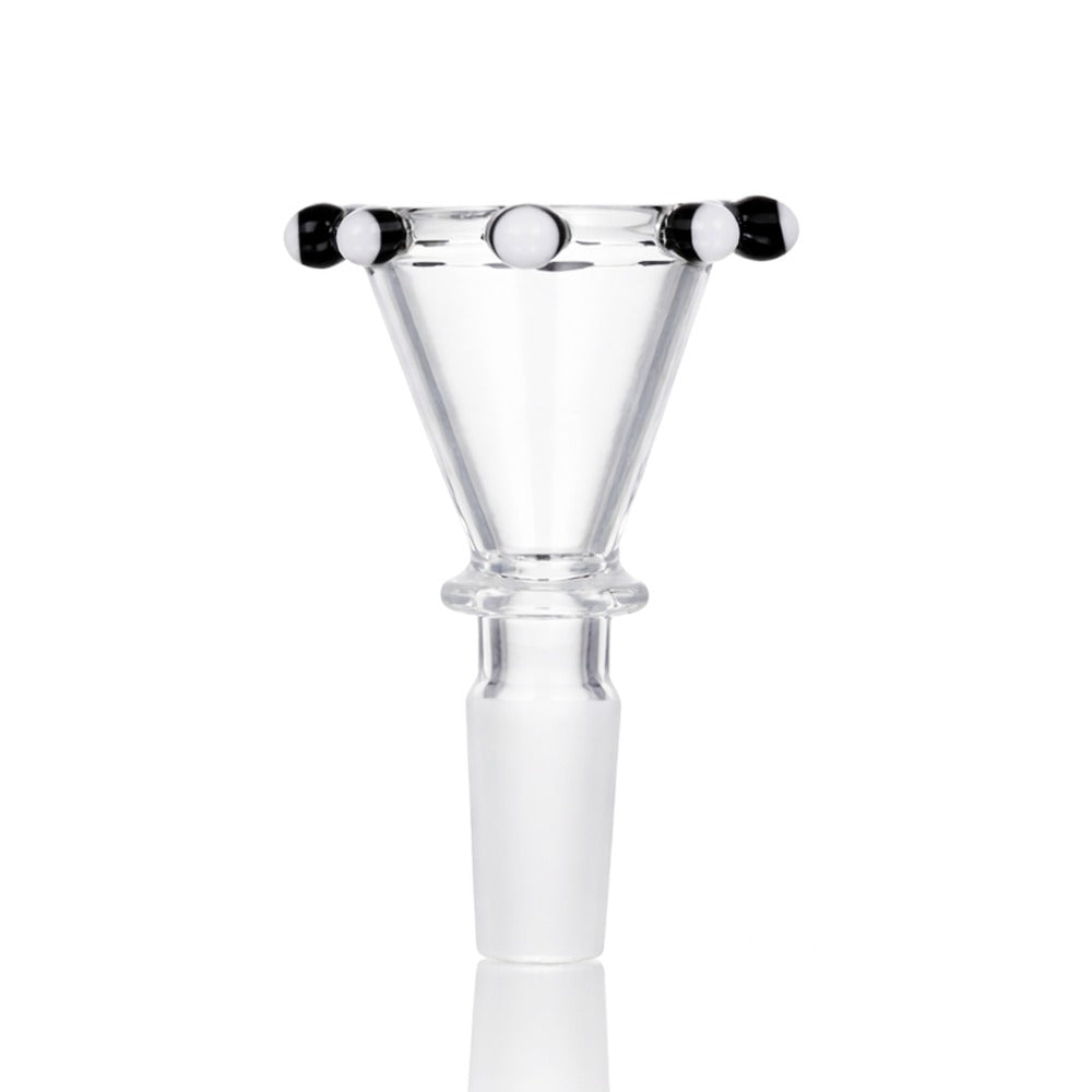 Back view of BW Gypsy Pearl Glass Cone Piece 14mm Male Bowl in Black and White on white background, clean studio product shot
