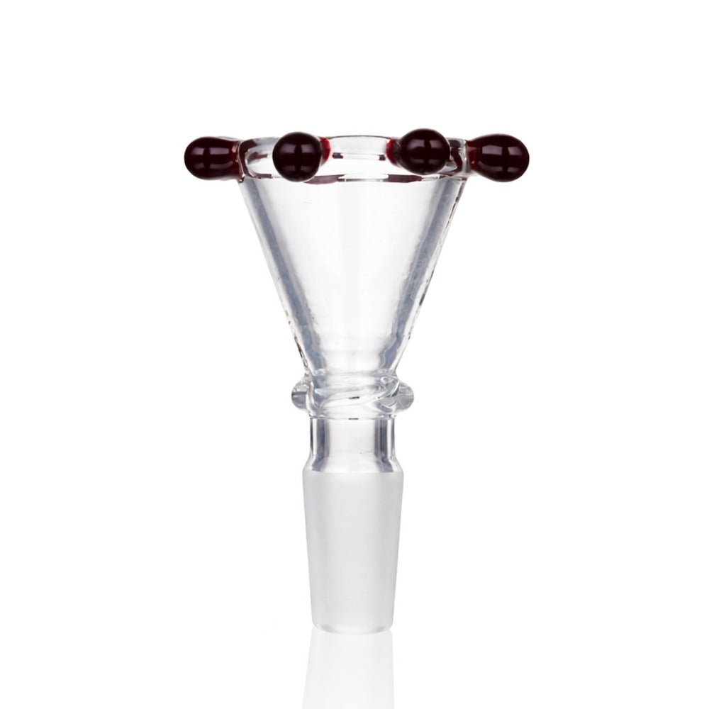 Back view of BW Gypsy Pearl Glass Cone Piece 14mm Male Bowl in Ruby on white background, clean studio product shot