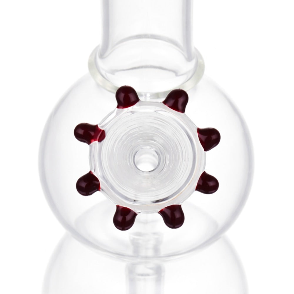 Top view of BW Gypsy Pearl Glass Cone Piece 14mm Male Bowl in Ruby on white background, highlighting bowl opening detail