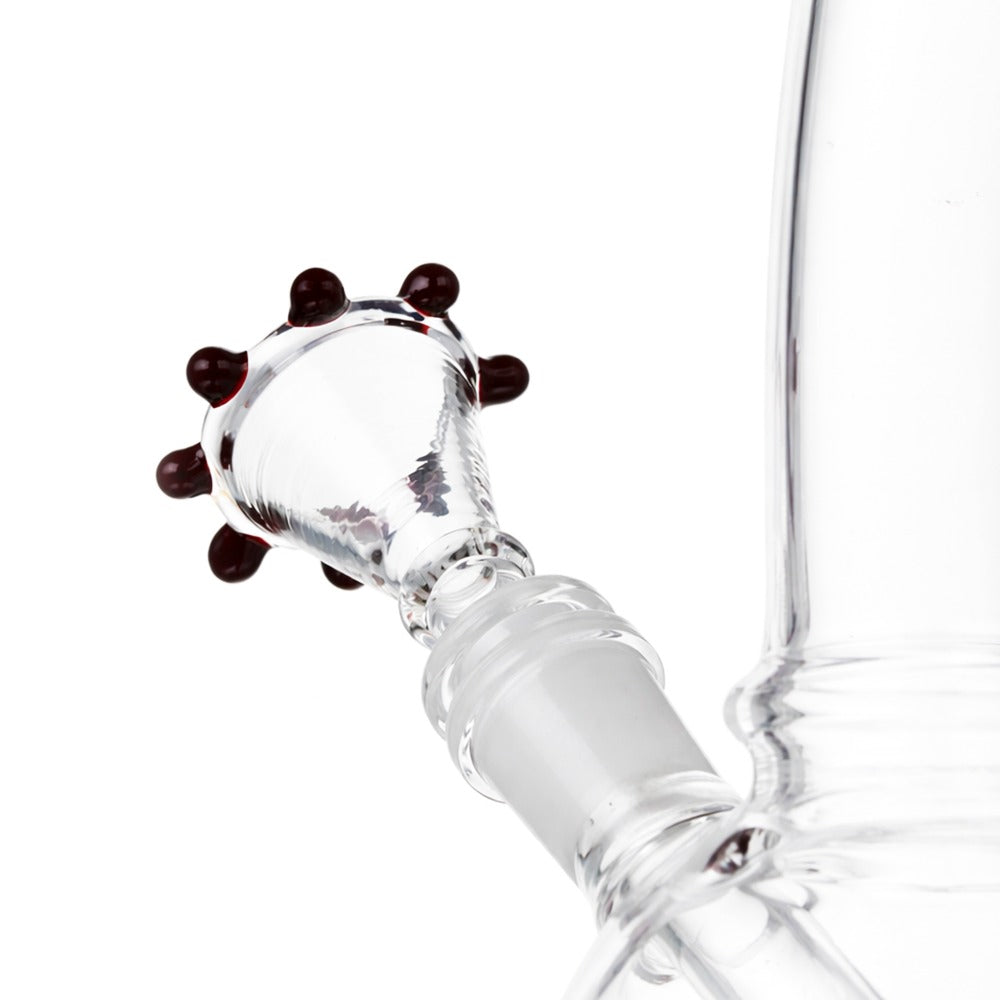 Side view of BW Gypsy Pearl Glass Cone Piece 14mm Male Bowl in Ruby on white background, showcasing elegant pearl-style glass shape