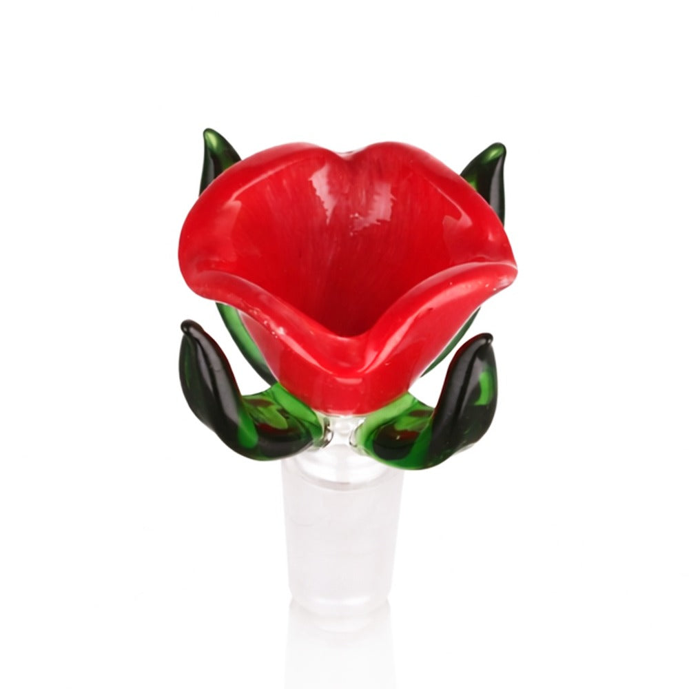 Top view of BW Lotus Rose Glass Cone Piece 14mm Male on white background, showing clean opening and glass finish
