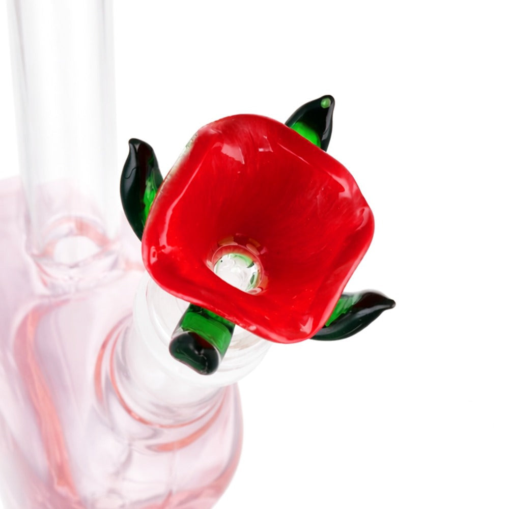 Close-up Top view of Rose 14mm Male Glass Bowl, BW Lotus Cone Piece, displayed on clean white background for clarity