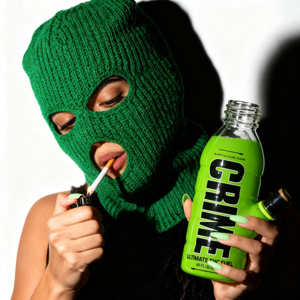 Bong Warehouse - woman holding Mini Bottle 17.5cm Glass Bong - Crime Green