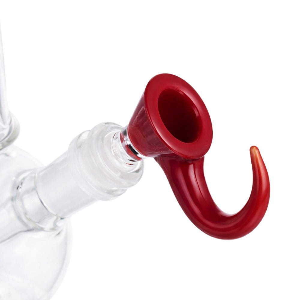 Angled view of BW Nova Peak Glass Cone Piece 14mm Male Bowl in Red on white background, showcasing premium craftsmanship and vibrant glass color