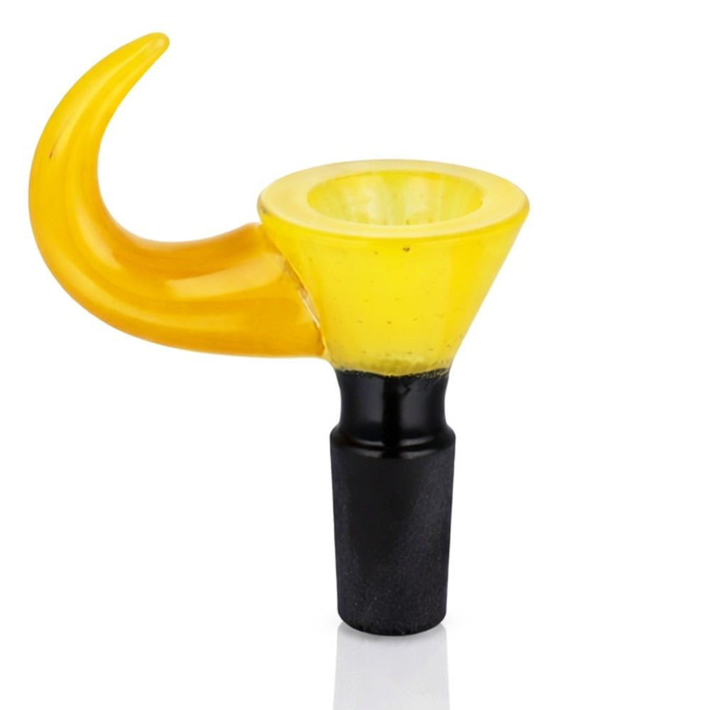 Back view of BW Nova Peak Glass Cone Piece 14mm Male Bowl in Yellow on white background, clean studio product shot