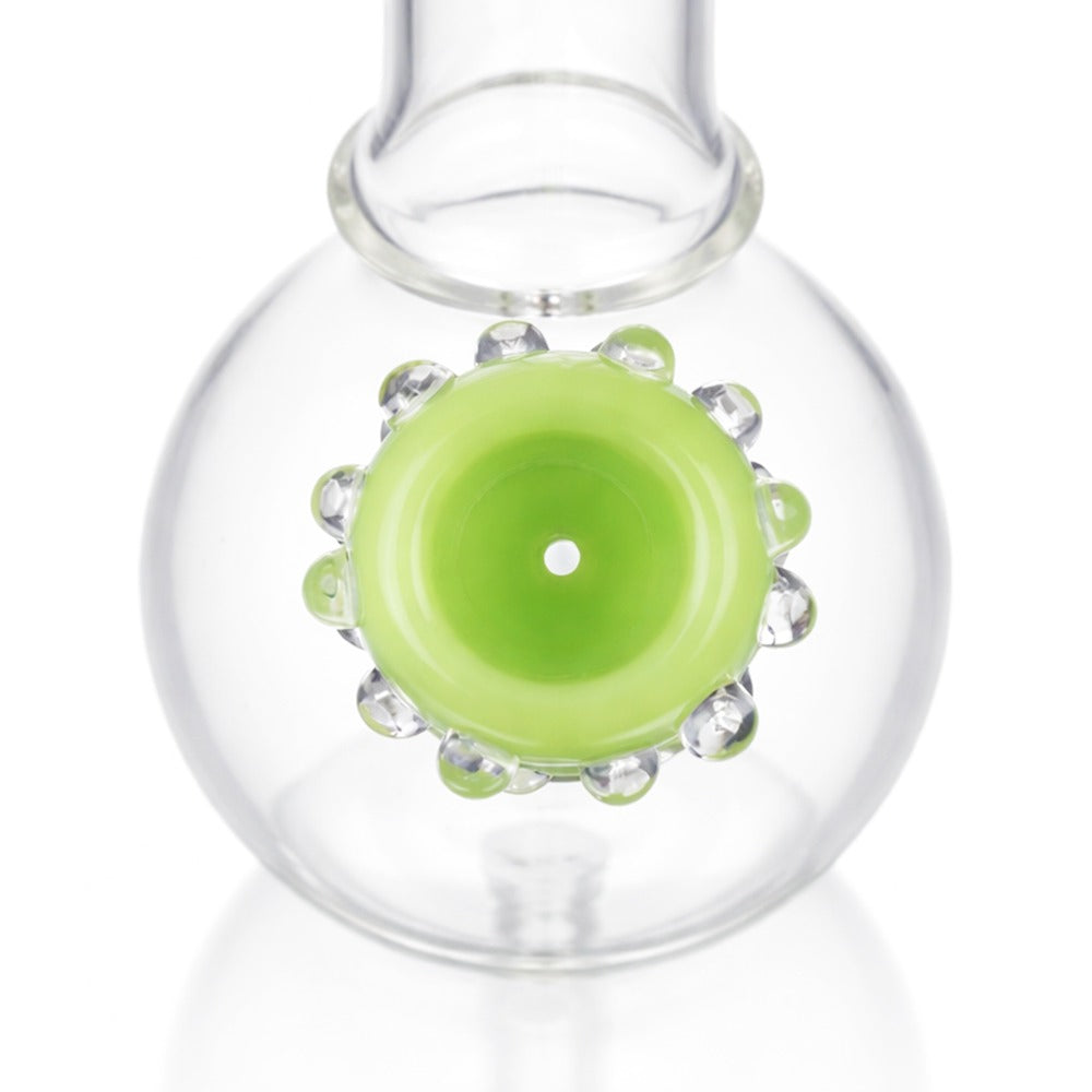 Top view of BW Phantom Glass Cone Piece 14mm Male Bowl in Green on white background, highlighting bowl opening detail