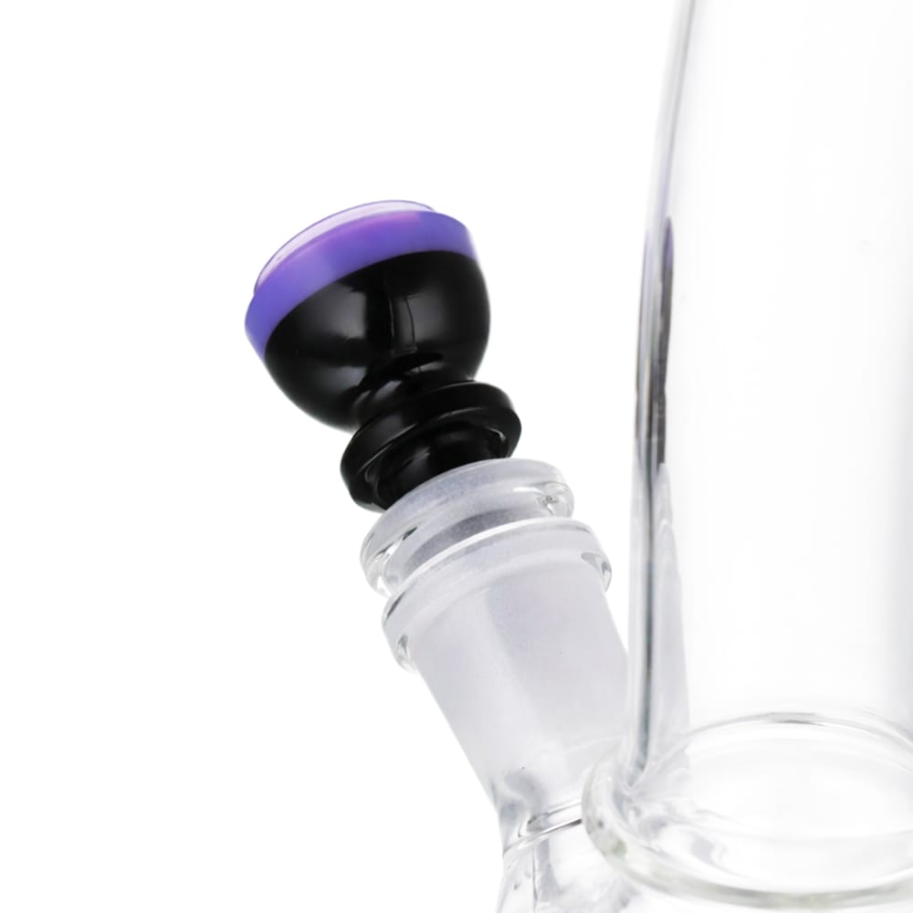 Back view of BW Prism Orb Glass Cone Piece 14mm Male Bowl in Purple on white background, clean studio product shot