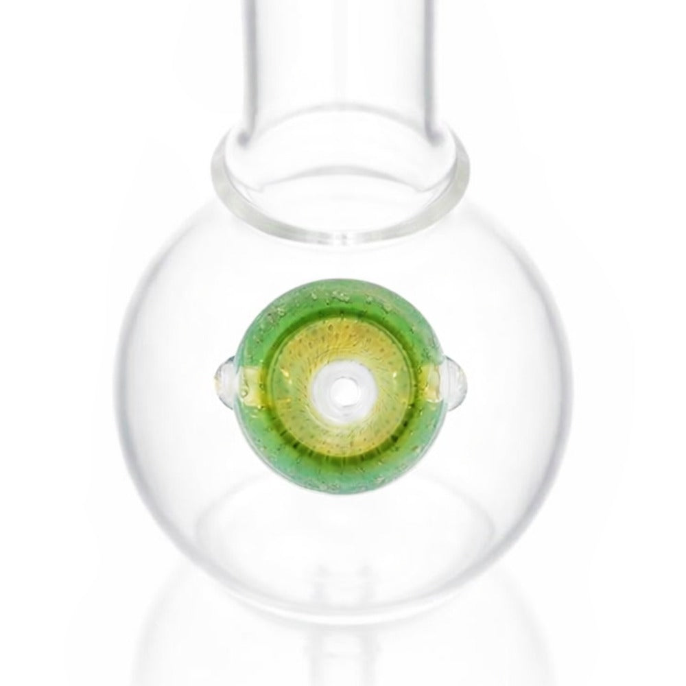 Top view of BW Pulse Glass Cone Piece 14mm Male Bowl in Green on white background, highlighting bowl opening detail