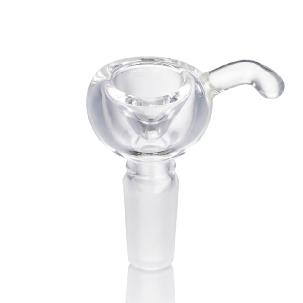 Back view of BW Quartz Glass Cone Piece 14mm Male Bowl on white background, clean studio product shot